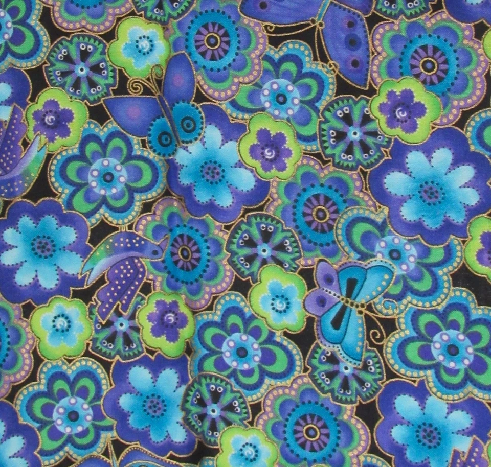 3/4 yd Laurel Burch "Dogs & Doggies" Purple Blue Cotton Quilt Fabric Clothworks - Image 1 of 2