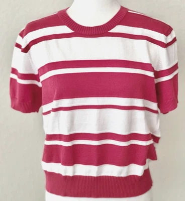 UNITED COLORS OF BENETTON Short Sleeve Stripe Lightweight Pullover Sweater Wms L - Image 1 of 4