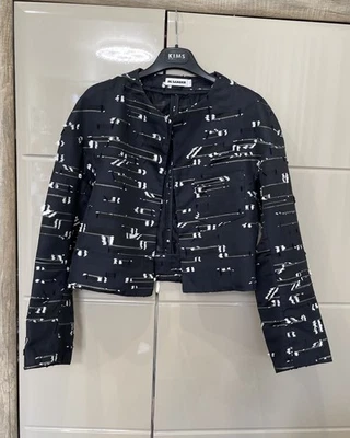 JIL SANDER ИТАЛИИ ШЕЛК ХЛОПОК LS ТЕМНО-СИНИЙ BLAZER КУРТКА ПАЛЬТО ВЕРХНИЙ КОРОТКИЙ РАЗМЕР 38 - Изображение 1 из 4