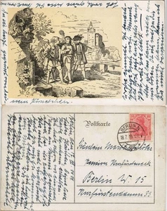 Ansichtskarte  Wanderburschen am Schloß 1919 - Picture 1 of 3