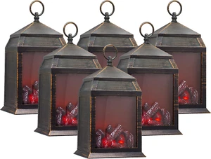 12" H Fireplace Lantern 6 Super Bright Leds 6 Hours Timer Battery Operated,Plast - Picture 1 of 6