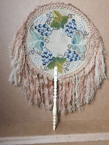 Late 20th Century Victorian Beaded/Embroidered Ladies Face Screen Hand Held Fan