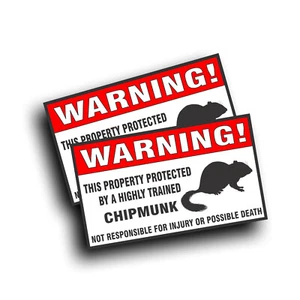2X Warning Decal Sticker Trained Chipmunk for Yard Garden Landscape Wildlife Pet - Picture 1 of 1