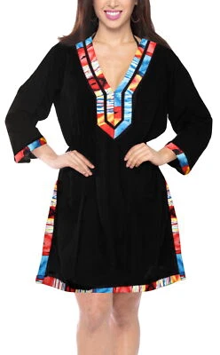 LA LEELA Women's Plus Size Kaftan Swimwear Swimsuit Cover Ups US 8-14 Black_A994 - Изображение 1 из 3