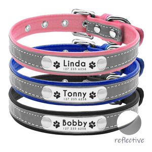 Reflective Dog Collar Personalised PU Leather Padded Collar For Small Medium Dog
