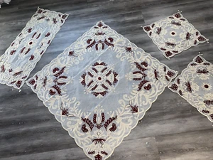 home decor table covers 4 pieces set Velvet Embroidered crochet - Picture 1 of 5