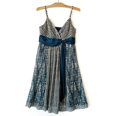 BCBG Mujer 10 100% Seda Y2K Vestido Babydoll Cintura Imperio Satén Cachicho Verde azulado  Foto 1 de 4