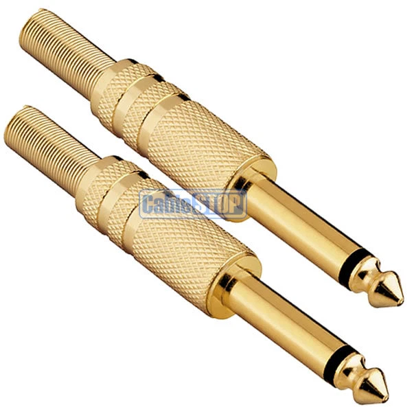 2 x 6.35mm MONO 1/4" Male Jack Plug Cable CONNECTOR Metal GOLD 6.3mm Adapter - Image 1 of 1