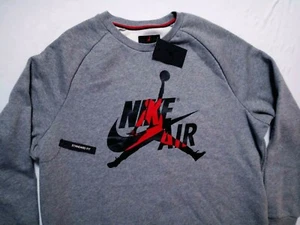 NEW Nike Air Jordan Sweatshirt Crewneck Grey Jumpman LOGO BV6006-091 Size M  - Picture 1 of 10