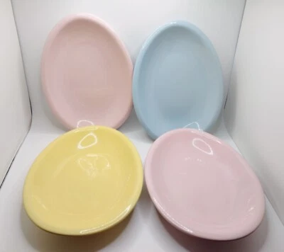 Vintage Easter Egg Shaped Candy Dishes Decor Pink Yellow Blue Set 4 - Image 1 of 4