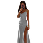 Womens Slit Strapless Satin Party Dress Summer Ball Gown Evening Dress Clbuwear