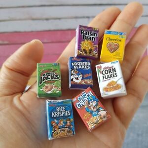 7x Assorted Cereal Corn Flakes Packets Box Dollhouse Miniature Food Supply Lot 