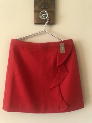 NWT JCrew Womens Size 8 Red Wool A Line Mini Skirt Side Ruffle - Image 1 of 4