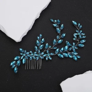Lake Blue Bridal Hair Comb Rhinestone Crystal Wedding Headpiece for Brides - Picture 1 of 3