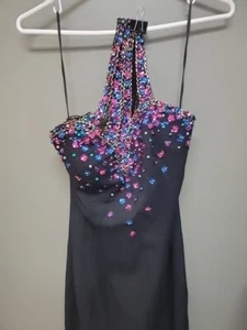 Ashlee Prom Formal Black Dress Sz 4 Beaded Flowers - Picture 1 of 14