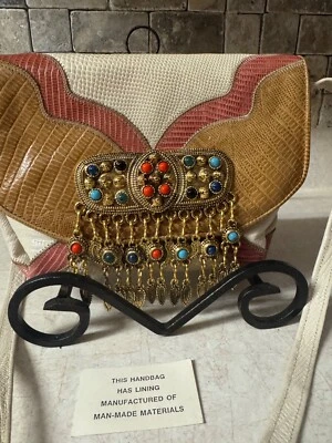VTG Sharif Leather Crossbody With Beads  Made in U.S.A - Image 1 of 4