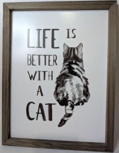 Life Is Better With A Cat Wall Hanging Decor Hobby Lobby Art 13" x 10" Framed - Picture 1 of 9