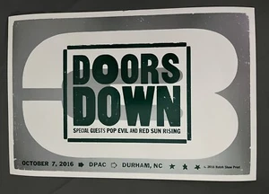 2016-10-07 Hatch Show Print ~ 3 Doors Down ~ Pop Evil Red Sun Rising Durham DPAC - Imagen 1 de 1