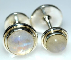 Natural Rainbow Moonstone Gemstone 925 Sterling Silver Cufflinks For Men's - Picture 1 of 8