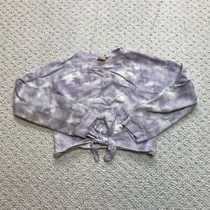 H&M Shirt Girls 9-10 Purple Tie Dye Knot Cropped Long Sleeve Organic Cotton Top
