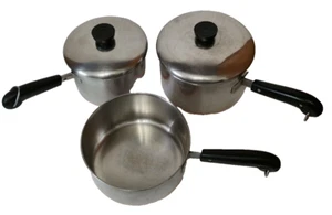 Set merci Revere fondo rame 3 vasi 2 coperchi Clinton IL Roma NY 2 quarti e 3 qt - Foto 1 di 12