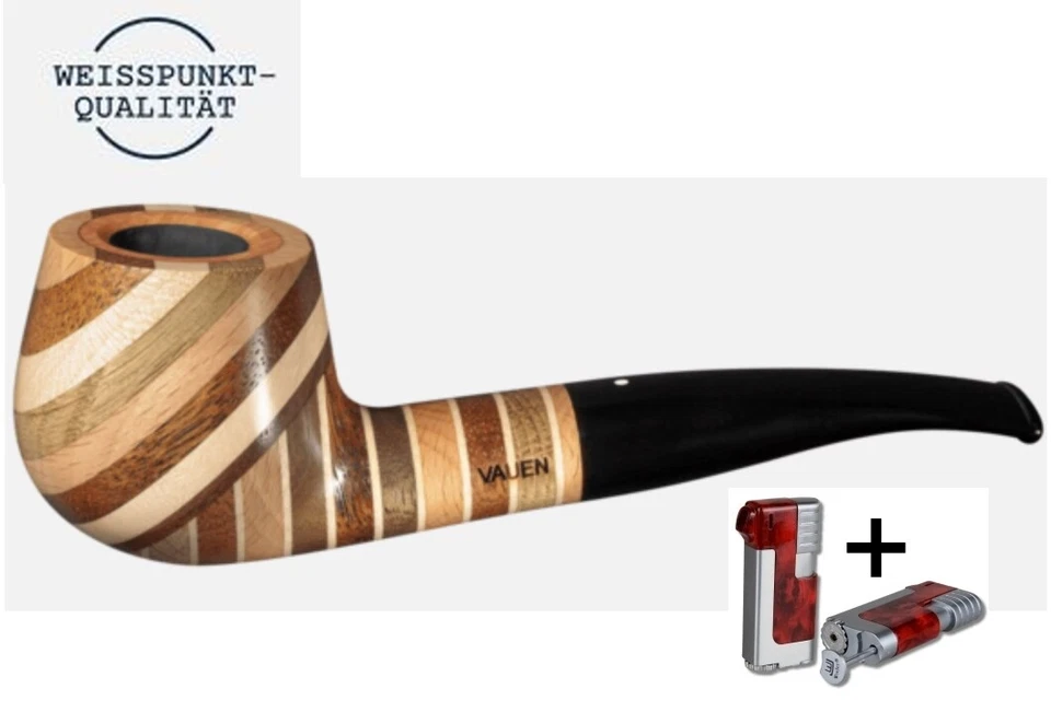 Vauen Pfeife Hawaii 240 Weißpunktedition + Necuma Pfeifenfeuerzeug  - Bild 1 von 4