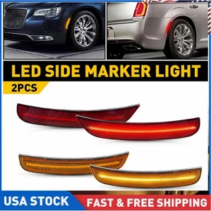 Red & Amber LED Front & Rear Side Marker Lights For 15-23 Chrysler 300 300C 300S - Picture 1 of 11