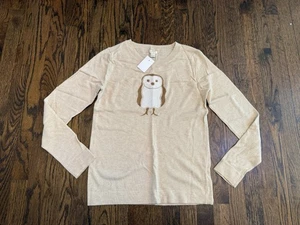 J.CREW Merino Wool Blend Light Brown Sequin Snow Owl Sweater Crew Neck Small NEW - Picture 1 of 3