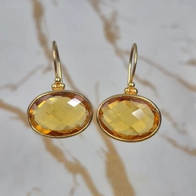 Gioielli Yellow Topaz Rose Gold Vermeil 925 Sterling Silver Earrings Designer  - Image 1 of 4