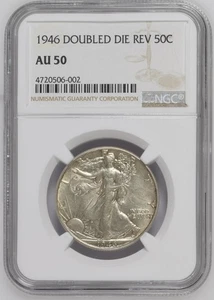 1946 D Half Dollars Liberty Walking NGC AU-50 DOUBLED - Picture 1 of 2