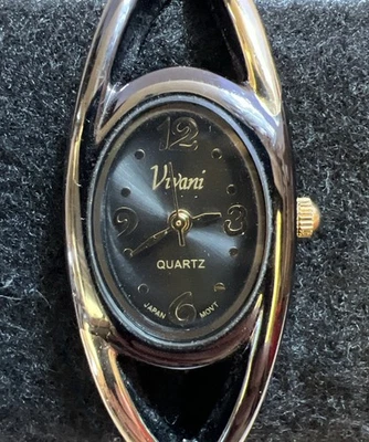 Vivani Watch Quartz Gold Black Tone Hinged Cuff Bangle K1194A New Battery - Image 1 of 4