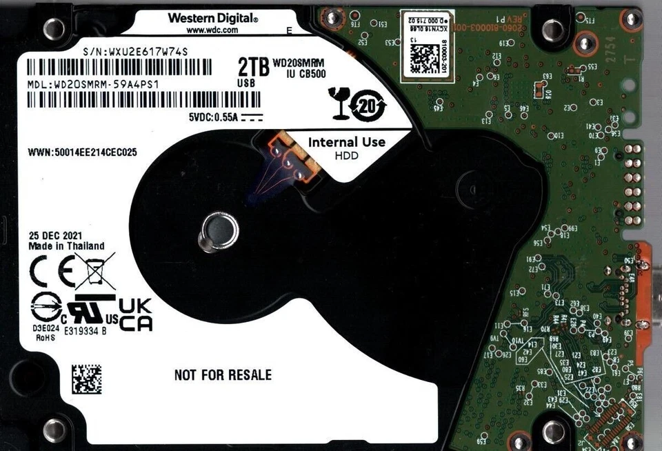 WD20SMRM-59A4PS1 S/N: WXU2E WESTERN DIGITAL 2TB THAILAND DEC 2021 - Image 1 of 1