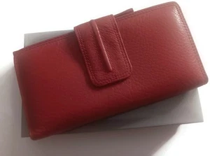 Ladies Relativity Frame Leather Red Tab Checkbook Wallet, Red - Picture 1 of 5