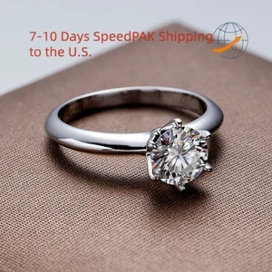925 Sterling Silver Classic 6 Claws Engagement Band Moissanite Rings for Women  - Picture 1 of 17