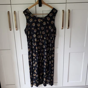 Vintage Biemo's Blumen Kleid Damen L 56 schwarz gelb ärmellos Midi - Bild 1 von 5