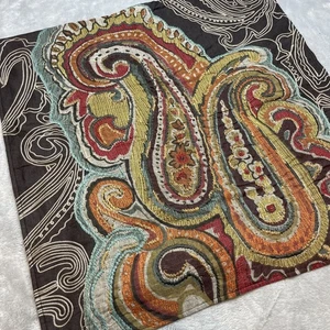 Pottery Barn Pillow Cover Beaded Embroidered Paisley Red Yellow Orange 24"x24" - Picture 1 of 7