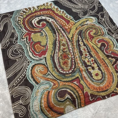 Pottery Barn Pillow Cover Beaded Embroidered Paisley Red Yellow Orange 24"x24" - Image 1 of 4