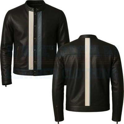 Mens Black Leather Jacket Genuine Leather Handmade Leather Jacket For Men Slim - Image 1 of 3