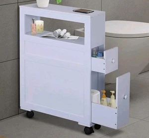 Wood Rolling Narrow Bathroom Side Storage Cabinet White - Picture 1 of 3