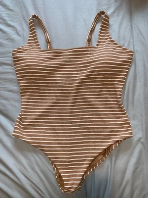 F&F Swimsuit Textured Square Neck Non-Wired Optional Padded 22 Brown Stripe BNWT - Image 1 of 3