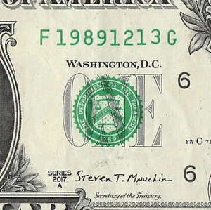 DEC 13 1989 Birthday Fancy Serial Number Date Note One Dollar Bill 12 13 1989 - Picture 1 of 11