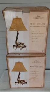 Home Collection 2 Resin Antler Table Lamps NEW Open Box Includes Shades, Etc. - Picture 1 of 2