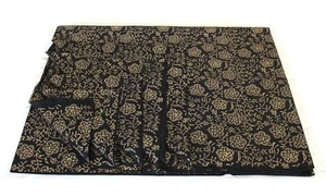 10 Yard Fabric Print_1723 Hand Block Printed Fabric Floral Black Gold - Picture 1 of 8