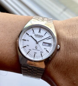 1970s Vintage Citizen CQ Crystron JDM Quartz 35mm Stainless Steel 7300C Kanji - Picture 1 of 11