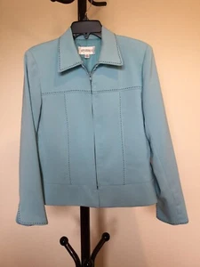 New Women’s STUDIO I Collar Zipper Up Long Sleeve Lined Blue Jacket/top Size 10 - Picture 1 of 7