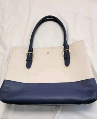 Kate Spade Two Tone Large Tote Navy Blue/Cream Satchel Purse - Image 1 of 4