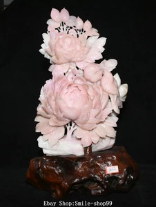 18,8 Zoll China natürliche rosa Xiu Jade geschnitzte Fengshui Pfingstrose Blume Vogel Statue - Bild 1 von 10