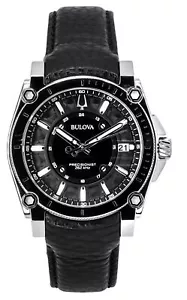Bulova Icon Precisionist Leather Strap Grey Dial Quartz 96B416 100M Men's Watch - Picture 1 of 4