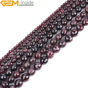 Faceted Dark Red Garnet Natural Stone Round Beads For Jewellery Making 15" - Picture 1 of 54