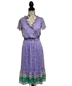 Lauren Conrad XS Flutter Sleeve Wrap Midi Dress Bouquet floral Prep Cottegecore - Picture 1 of 12